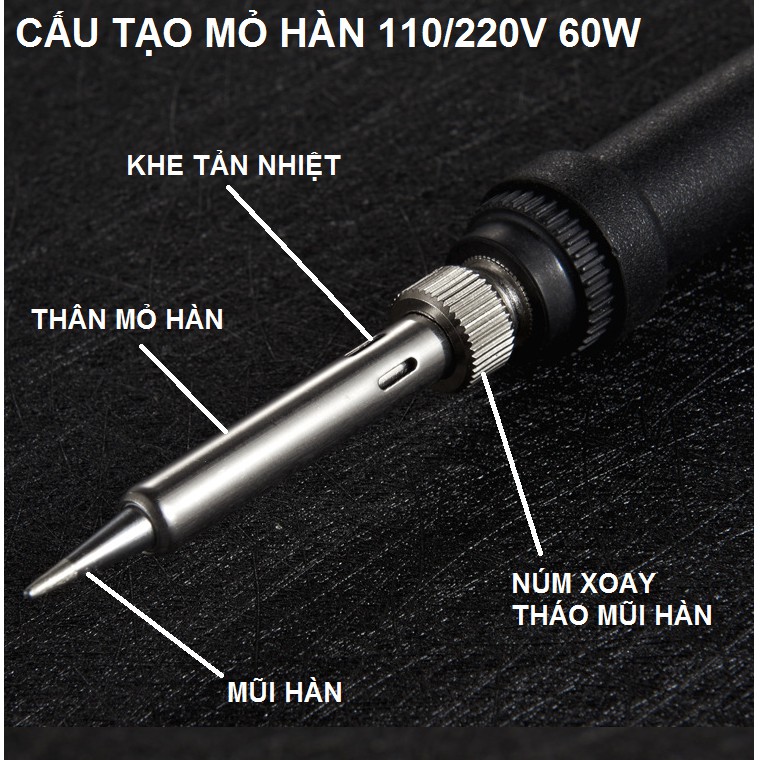 Mỏ hàn điện tử cầm tay 220v 60w có điều chỉnh nhiệt độ tặng kèm 5 mũi hàn