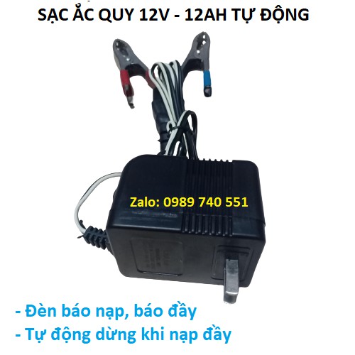 Sạc ắc quy 12v 1200mA ( loại tốt có đèn báo nạp, tự động ngắt khi đầy)