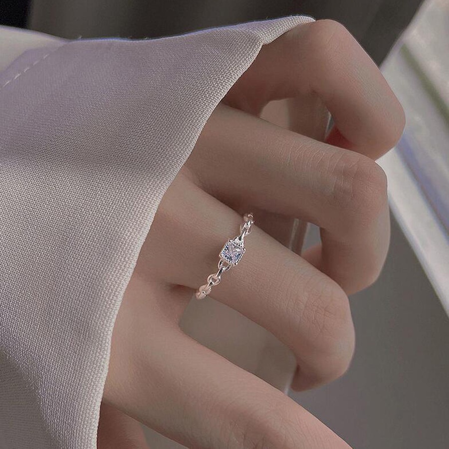 Nhẫn đính hôn bằng thép titan mạ bạc S925 đính đá zircon thời trang cho nữ