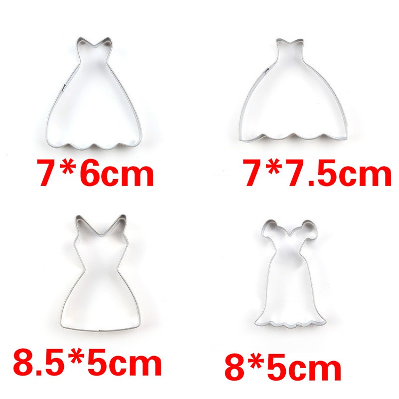 Bộ 4 cái khuôn cắt bánh quy trang trí bánh kem hình đầm cưới bằng thép không gỉ