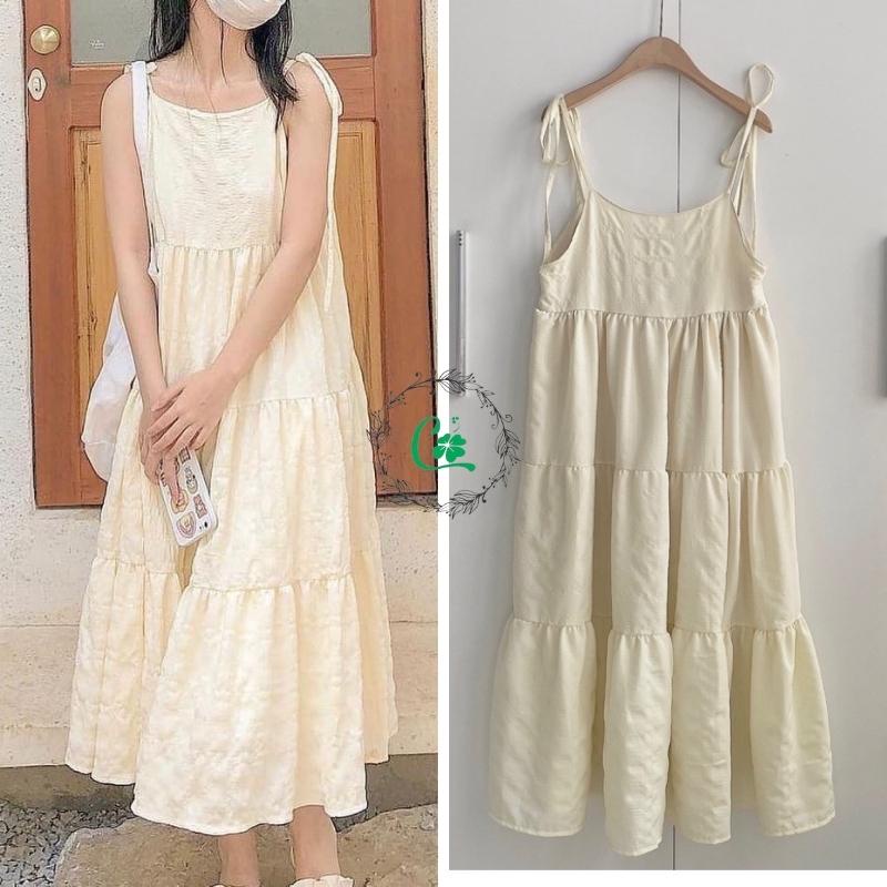 Váy đầm 2 dây babydoll dáng dài đi biển có lót trong COCOSTORE V11