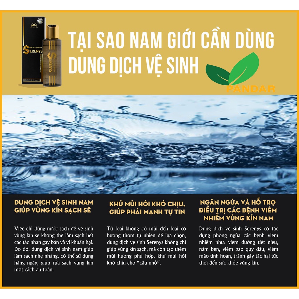 [3 CHAI] Dung dịch vệ sinh nam Serenys, khử mùi vùng kín, mùi thơm dịu nhẹ, chai 100ml, PANDAR