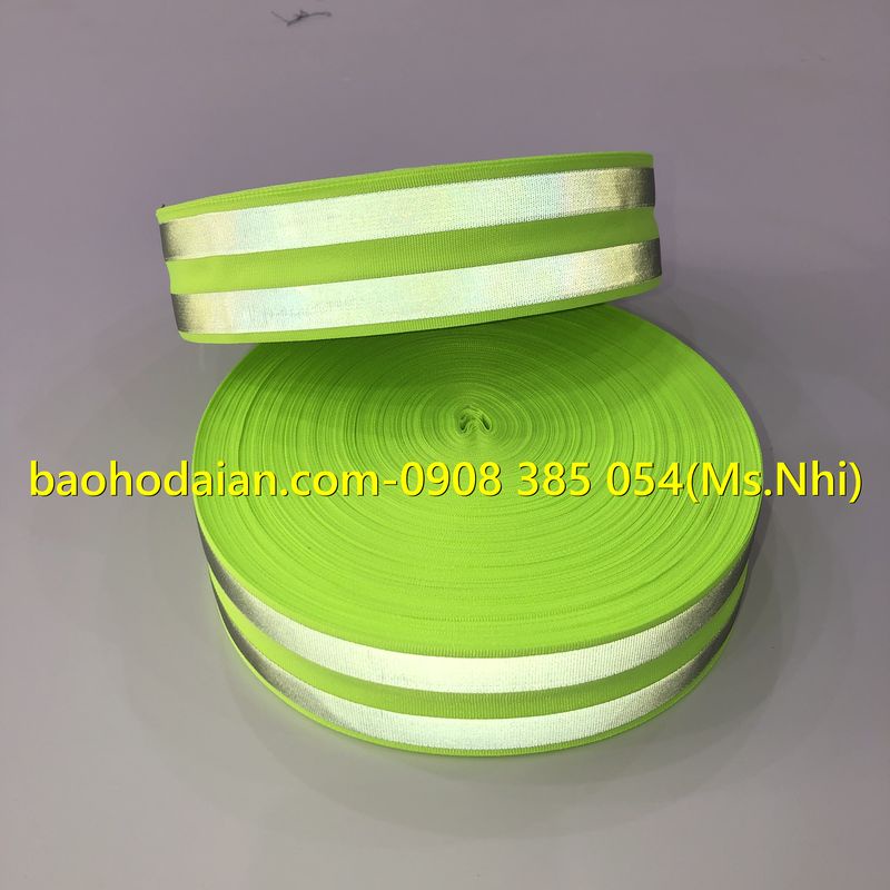 Cuộn phản quang vải 2 sọc phản quang xám poly bản 5cm dài 100m
