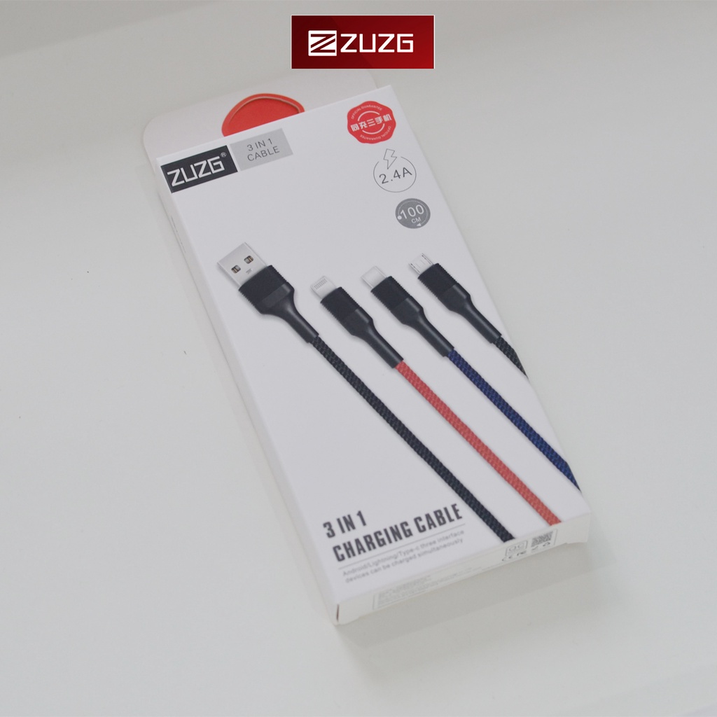 Cáp sạc nhanh 3 trong 1 dây dù chống đứt BW01 - Z1 Hàng chính hãng ZUZG
