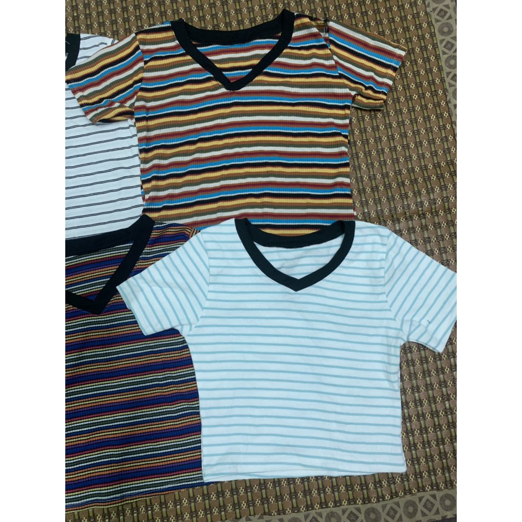 Áo croptop ôm body sọc cổ tim siêu xinh xắn hot mẫu xinh xắn nha khách iu ơi
