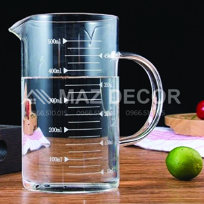 Giá Sỉ Ly Cốc ca thủy tinh Glass Cup chia vạch đo lường định lượng đong thể tích chịu nhiệt 350-500-1000ml