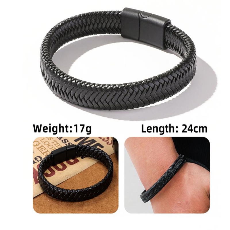 Vòng tay bện dây da PU màu đen/nâu khóa đơn giản