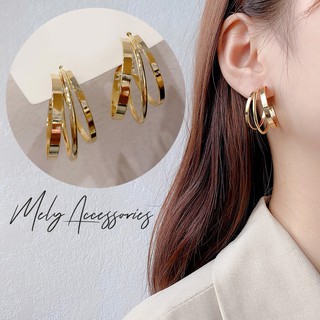 Bông tai 3 vòng cung mạ vàng cá tính sang trọng kiểu dáng hàn quốc - Mely N27
