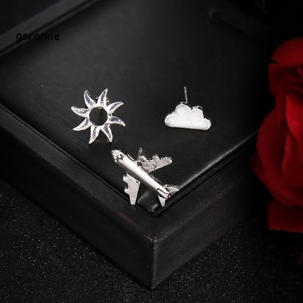 GA_3Pcs/Set Fashion Aircraft Cloud Sun Ear Studs Earrings Women Party Jewelry Gift