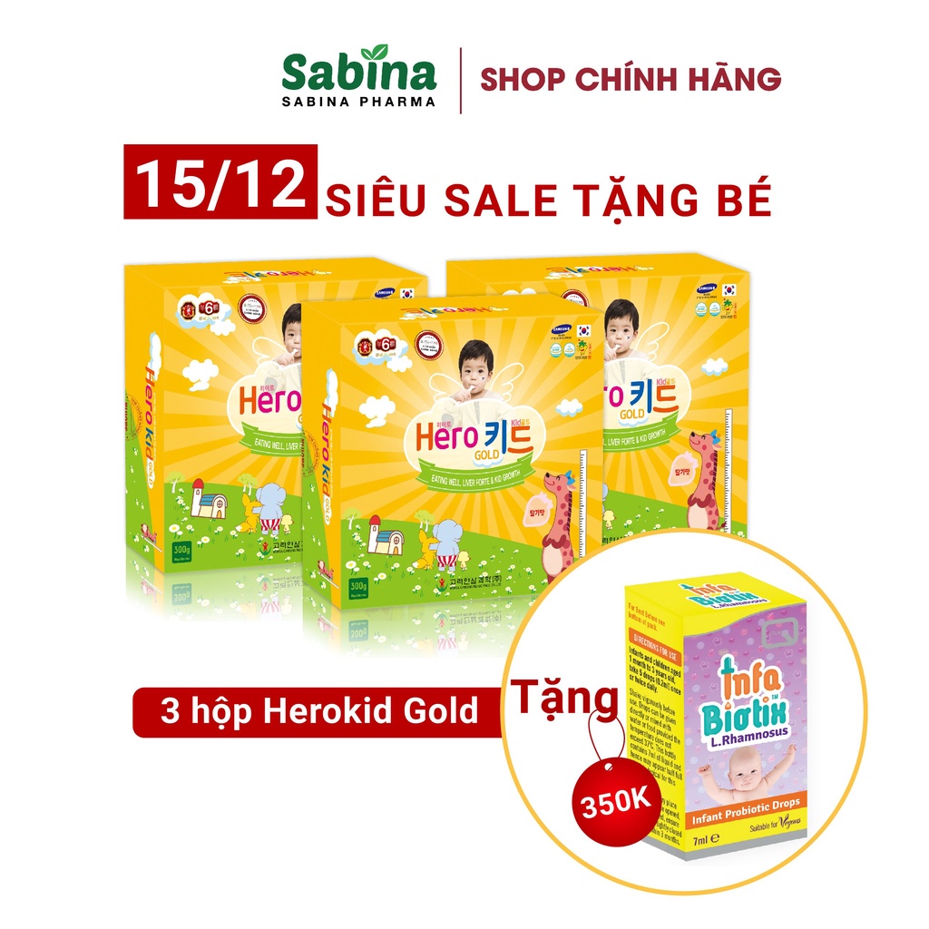 [Chính Hãng] Combo 3 Herokid Gold [chính Hãng]  – Canxi và Vitamin D3 cho trẻ từ 1 tuổi - Hỗ Trợ hấp thu canxi(300g)