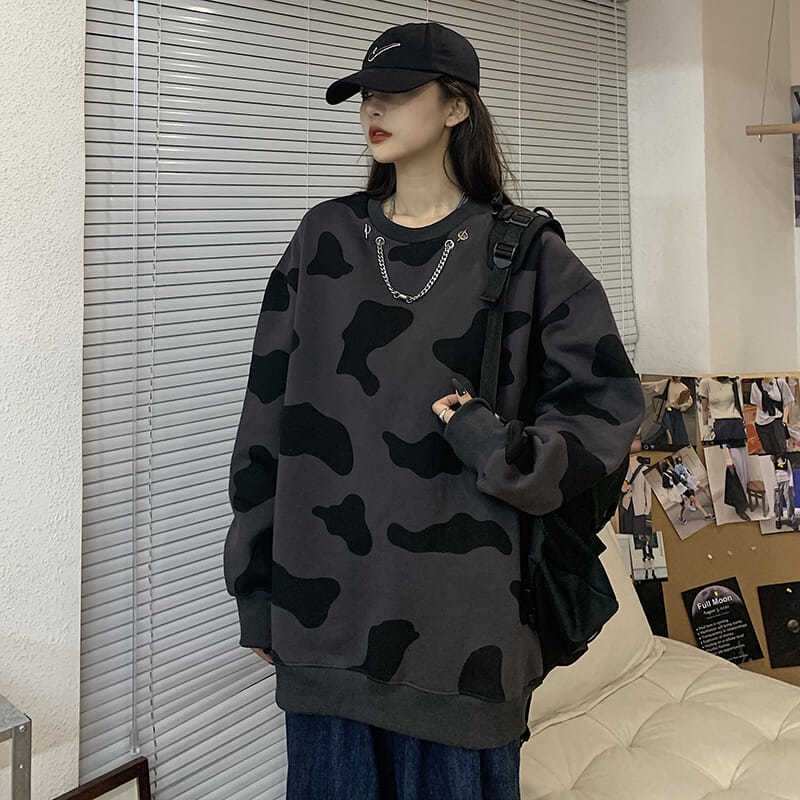 Áo Sweater Mỏng Dáng Rộng Tay Dài Oversize Baju Mồ Hôi Lengan Panjang Wanita Bersaiz Besar Pakaian Luar Longgar Nipis