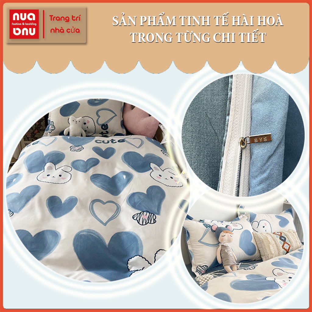 Bộ ga giường cotton poly vỏ chăn gối bọc đệm nệm lồng ruột chăn họa tiết trái tim tâm hồn mộng mơ trang trí giường ngủ