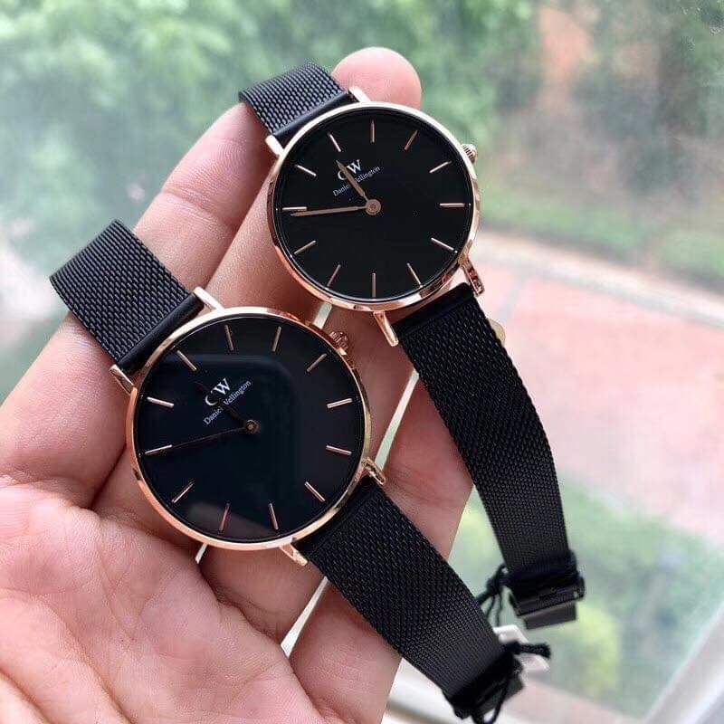 Đồng hồ Nam Nữ Daniel Wellington Classic Petite Dây Lưới Đen- mặt đen - Đủ Size 28mm 32mm