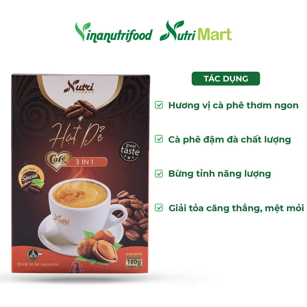 Cà phê Capuchino 3 in 1 Hạt dẻ Vinanutrifood, Hộp 15g x 12gói