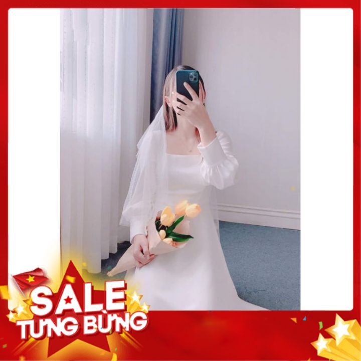 Đầm dự tiệc trắng xòe cổ u vintage | BigBuy360 - bigbuy360.vn