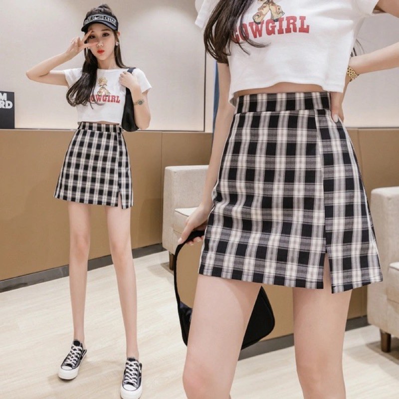 [FREESHIP] Chân Váy Chữ A Lưng cao Kẻ Caro Đen Trắng 🦋 Chân váy Có Quần Lót Trong 🦋 🌸Nasu May🌸 | BigBuy360 - bigbuy360.vn