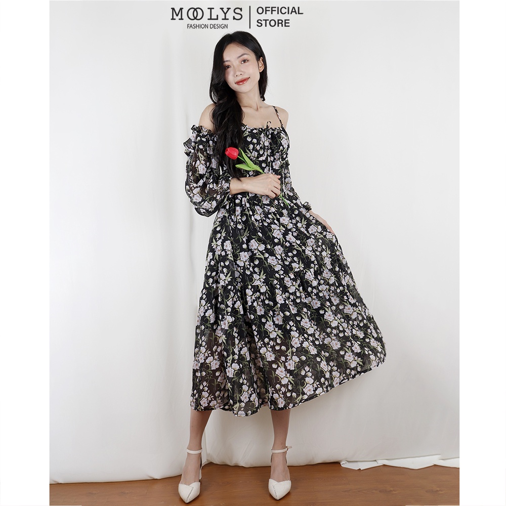 Đầm hoa dài tiểu thư dễ thương Moolys MD009