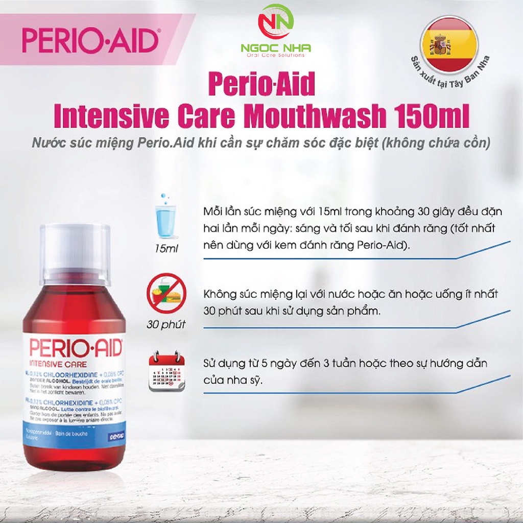 Nước súc miệng ngăn ngừa viêm nướu viêm nha chu Perio-Aid Intensive Care 150ml và 500ml/ Tây Ban Nha