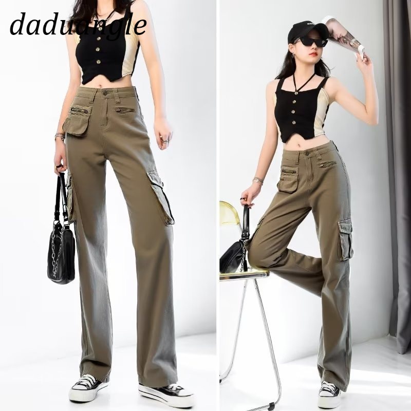 Quần dài Daduhey dáng rộng lưng cao có túi phong cách retro thời trang Mỹ cho nữ