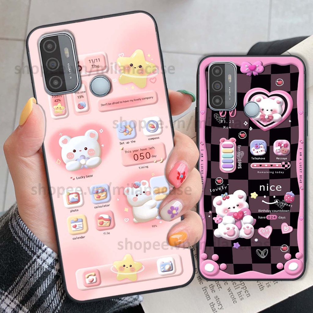 Ốp Oppo A53 hình đồng hồ icon gấu mèo cute cực dễ thương ngộ nghĩnh