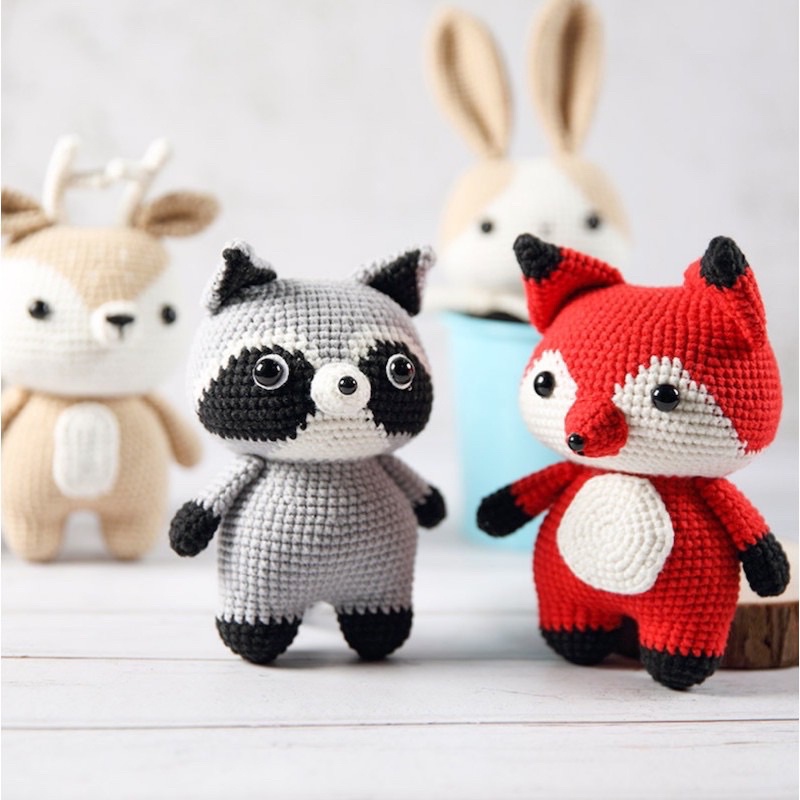 Gói nguyên liệu móc len thú chibi nhồi bông đáng yêu gấu thỏ mèo quà tặng handmade tự làm trang trí decor lenmade