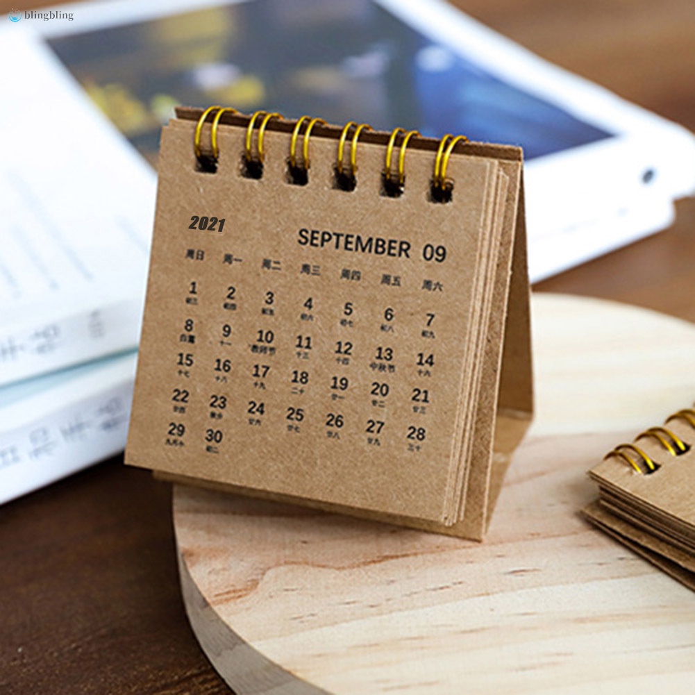 2021 New Year Mini Desk Calendar Simple Desk Coil Notepad Kraft Paper Calendar Daily Schedule