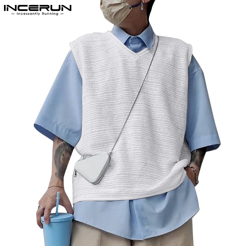 Áo ghi lê INCERUN dệt kim cố chữ V đơn giản 2 màu tùy chọn thời trang cho nam