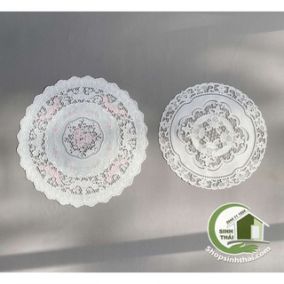 Tấm lót lọ bình hoa hình TRÒN TRẮNG - lót bình trà, lót ly, lót trang trí chén dĩa, bằng nhựa, ren hoa