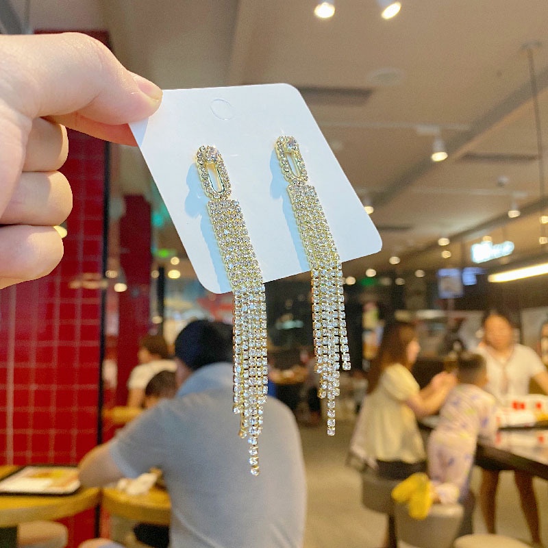 Bông tai bạc 925 đính đá kim cương phối tua rua co giãn thời trang mới cho nữ