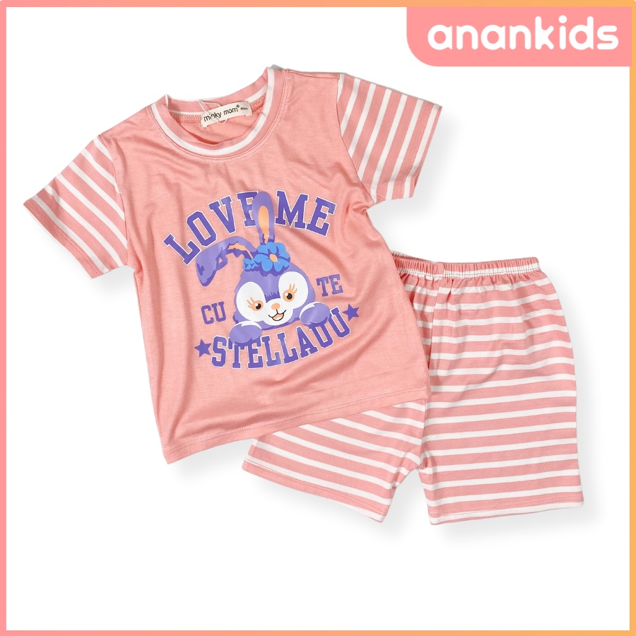 Bộ Thun Lạnh Cộc Tay Cho Bé Trai Bé Gái 8-19kg -TN-IN79 Kẻ Sọc In Hoạt Hình Chất Vải Thoáng Mát