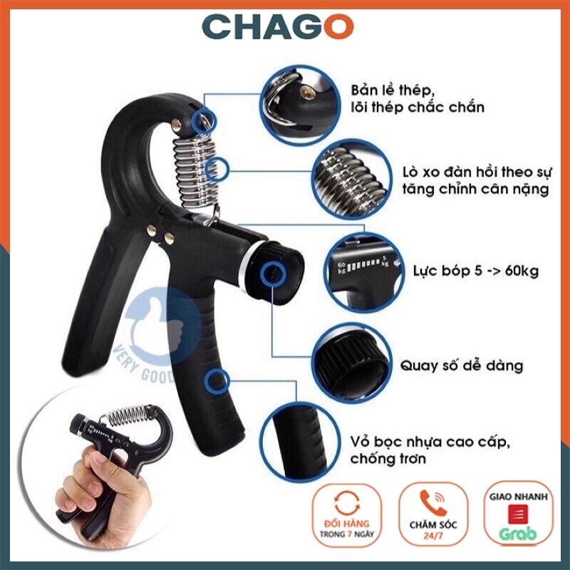 Dụng cụ tập cơ tay kìm chữ A kìm bóp tập cơ tay có lò xo điều chỉnh lực 5-60kg hiệu quả thời trang nam Chago DTT140