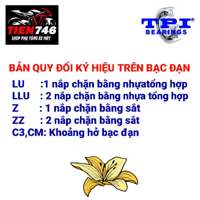 Vòng bi, Bạc đạn TPI 6300 LLU. Loại có 2 nắp chặn bằng nhựa tổng hợp. Sản phẩm chính hãng, nhập khẩu từ Đài Loan.