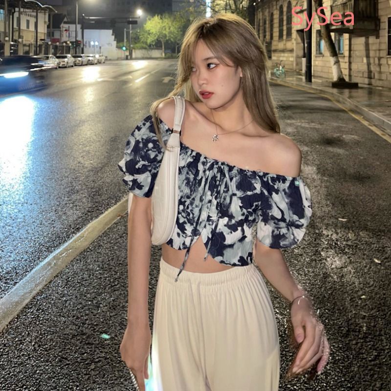 Áo Croptop Trễ Vai Họa Tiết Hoa Thời Trang Mùa Hè Cho Nữ