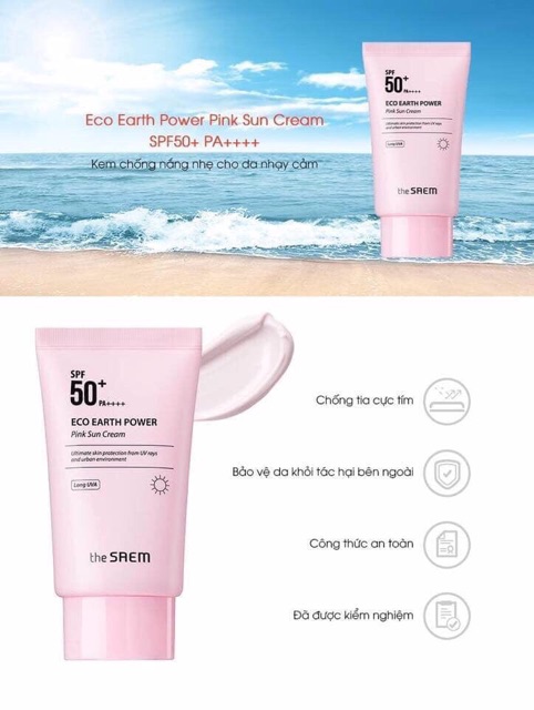 KEM CHỐNG NẮNG T SAEM ECO EARTH POWER PINK SUN SPF 50+ PA++++ 50g CHO MỌI LOẠI DA | BigBuy360 - bigbuy360.vn