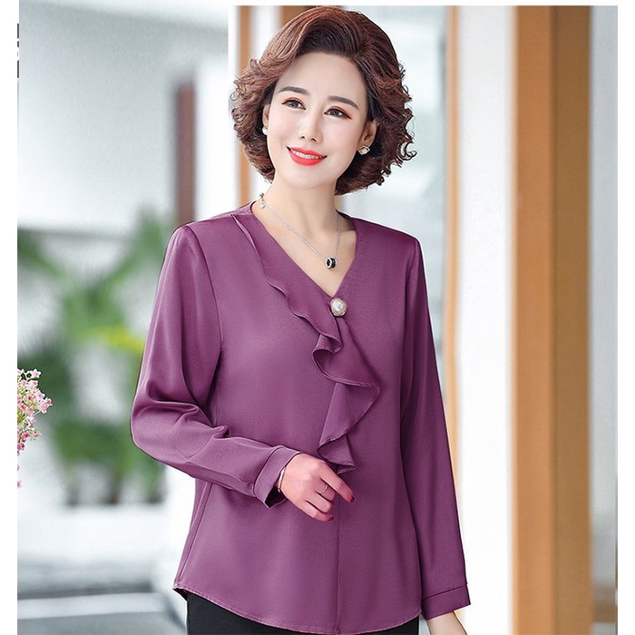 45-80kg - Thời Trang Trung Niên - Áo Kiểu U50-60 Size Lớn Dạng Áo Sơ Mi Quý Bà In Họa Tiết Sắc Màu 3A30 3A05 3A06