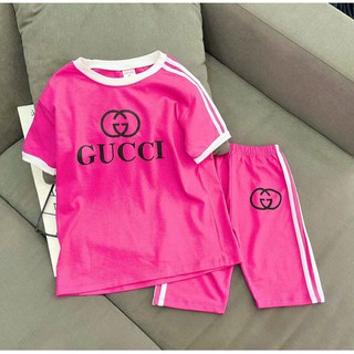TREND Bộ ngố cotton màu in chữ gucci vải cotton 4 chiều mịn đẹp cho bé gái từ 22 đến 40kg - Bộ quần áo trẻ em - My Store