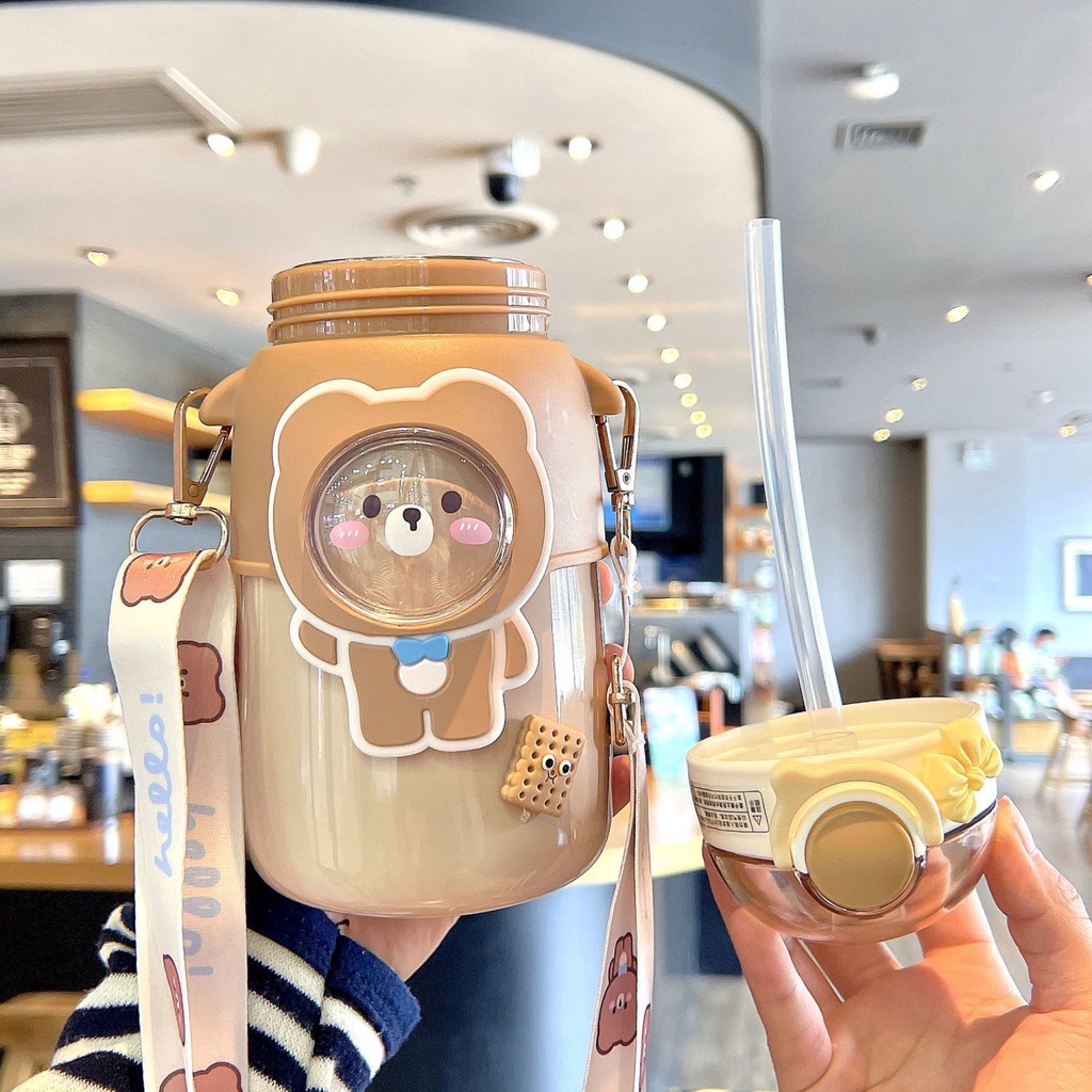 Bình Nước Giữ Nhiệt Có Ống Hút Họa Tiết Dễ Thương Cho Bé