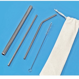 Bộ 3 Ống Hút Inox Không Gỉ Và 1 Dụng Cụ Vệ Sinh Kèm Túi Vải Đựng Cao Cấp An Toàn Với Môi Trường