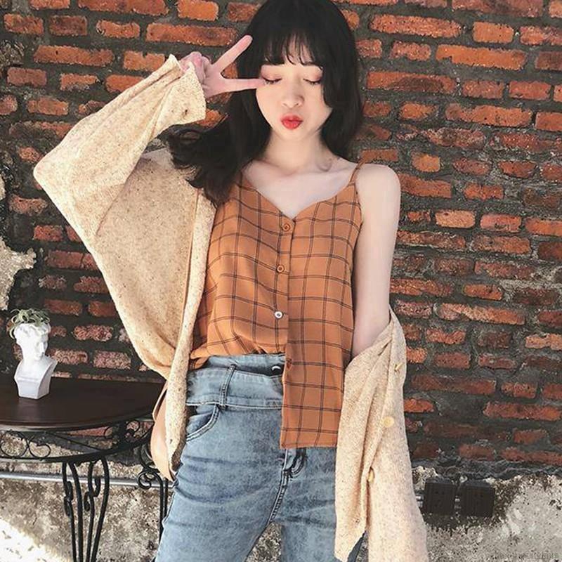 Áo Chiffon Nữ Cổ Chữ V Họa Tiết Caro | BigBuy360 - bigbuy360.vn