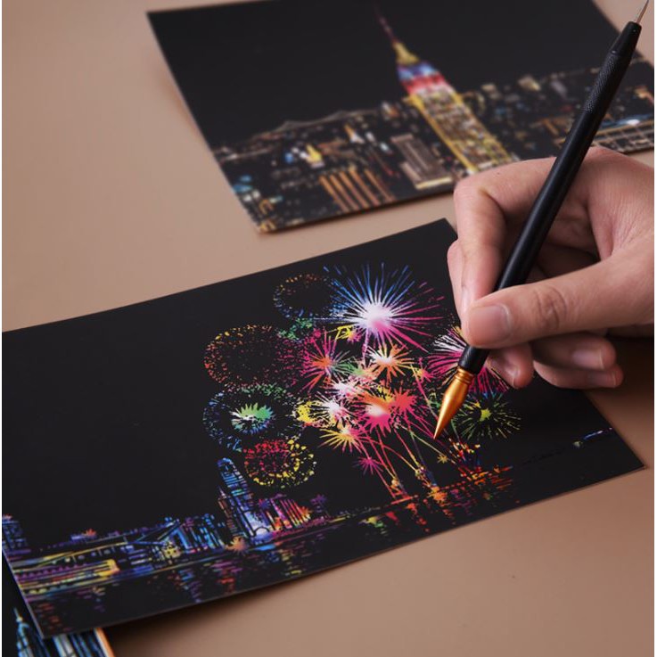 Giấy Cào Ma Thuật Cảnh Ban Đêm Kiến Trúc Thành Phố Nổi Tiếng- Bưu Thiếp Cảnh Đêm Thành Phố