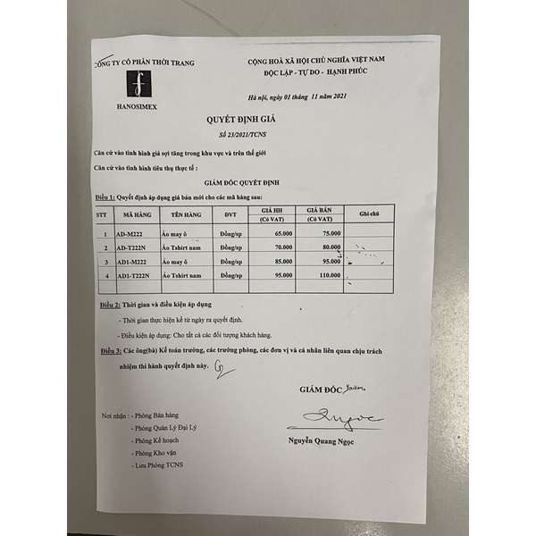 Áo đông xuân 3 lỗ  màu cotton 100% chính hãng Hanosimex
