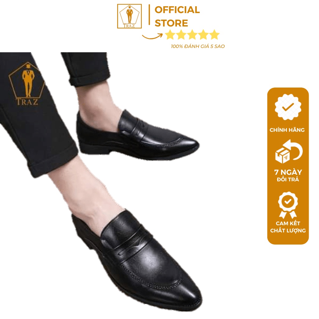 Giày loafer nam TRAZ màu đen da bò cao cấp nhập khẩu nguyên tấm