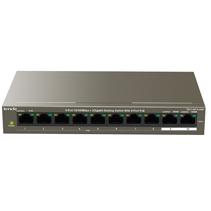 Bộ chuyển mạch Switch TENDA TEF1110P (63W) 2-port 10/100Mbps + 8-port PoE