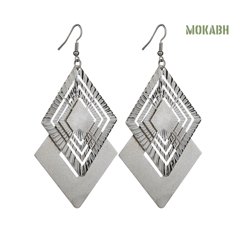 [Thời Trang] Bông Tai Dài Hai Lớp Hình Thoi Rỗng Mặt Nhám