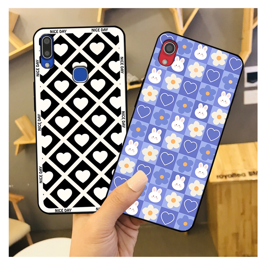 Ốp lưng Vivo Y91 / Y91c / Vivo Y93 / Vivo Y95 in hoạ tiết caro trái tim đen trắng, gấu bear cute đáng yêu