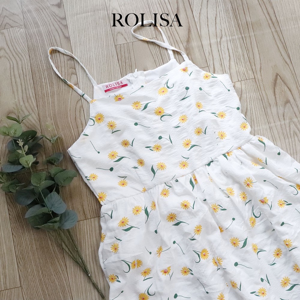 [Mã SKAMSALE06 giảm 10% tối đa 100K đơn 150K] Đầm hai dây baby doll hoa nhí dễ thương màu trắng Rolisa RD001