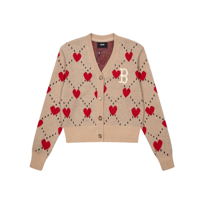 Áo Khoác Cardigan Dệt Kim Tay Dài In Hình Trái Tim MLB Cổ Điển Thời Trang Cho Cặp Đôi