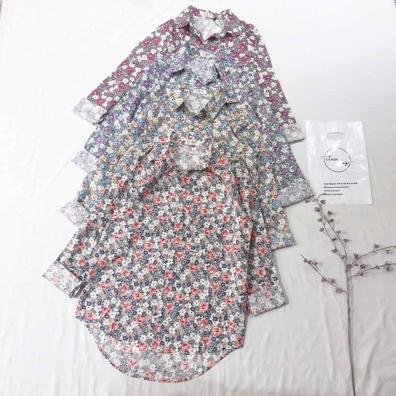Áo sơ mi hoa nhí nhiều màu phong cách vintage Lovi