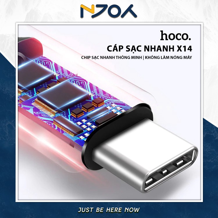 CÁP SẠC NHANH TYPE C CHÍNH HÃNG HOCO X14 DÂY NYLON CAO CẤP DÀI 1M SẠC NHANH 2A CHO SAMSUNG XIAOMI OPPO