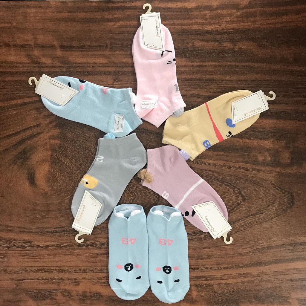 Combo 5 và 10 đôi vớ hình cổ ngắn nữ , thun COTTON 100% , nhiều hình và màu ,giao ngẫu nhiên , ảnh thật
